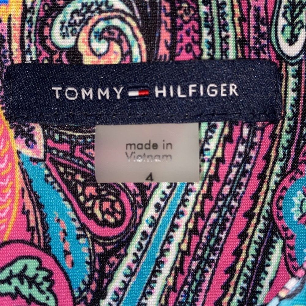 Tommy Hilfiger Blue Pink Paisley Print Scuba Lined Sheath Dress - Picture 10 of 11